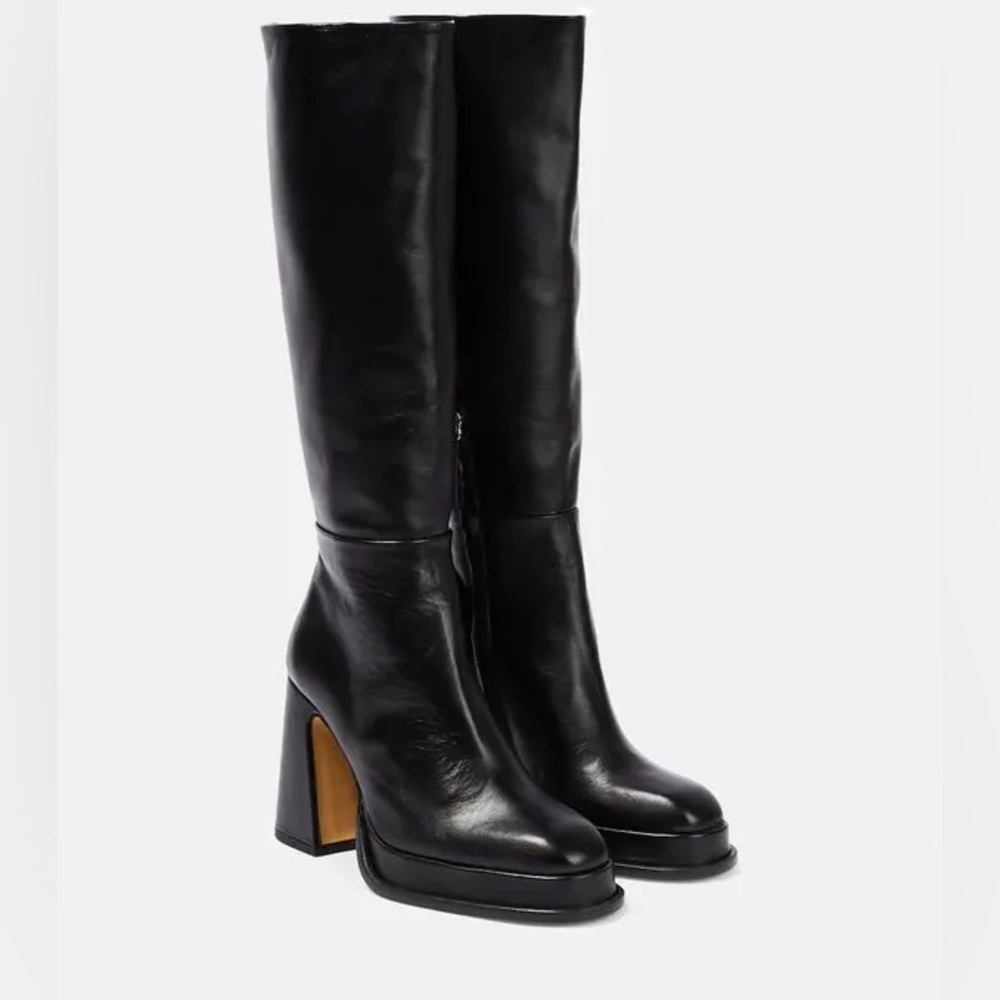 NEW in Box Souliers Martinez Begonia 90 black leather platform boots Sz 36